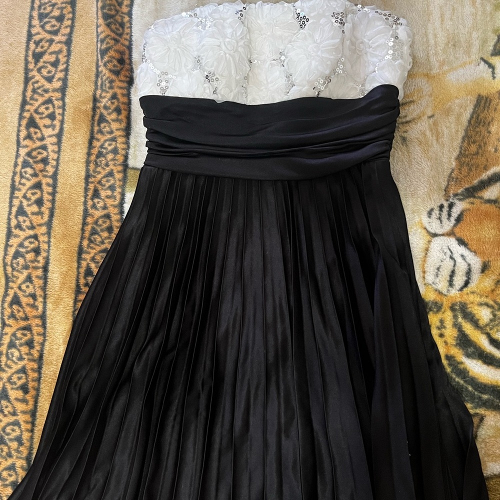Black and white short formal dress.